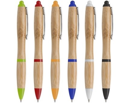 Bambus-Kugelschreiber mit farbigen Akzenten