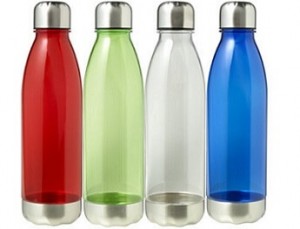 Transparente Trinkflasche mit Boden aus Edelstahl
