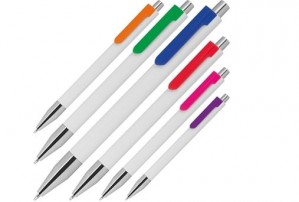 Werbeartikel Kugelschreiber mit silberne Spitze und farbiger Clip